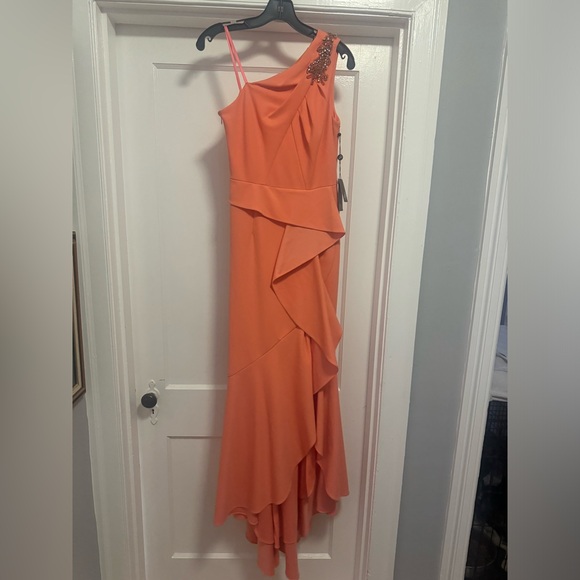 Adrianna Papel One shoulder Crepe Gown Coral NWT SIZE 2 - Picture 7 of 8